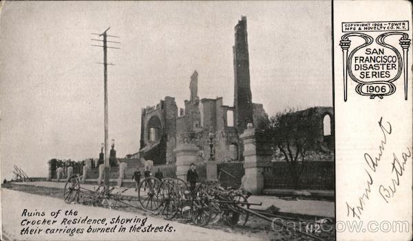 Ruins of the Crocker Residence, Showing Their Carriages Burned in the Streets San Francisco California