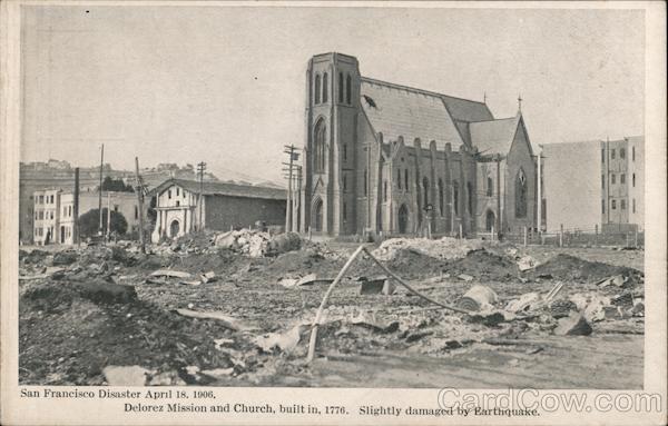 Delorez Mission and Church, Built in 1776. Slightly Damaged by Earthquake San Francisco California