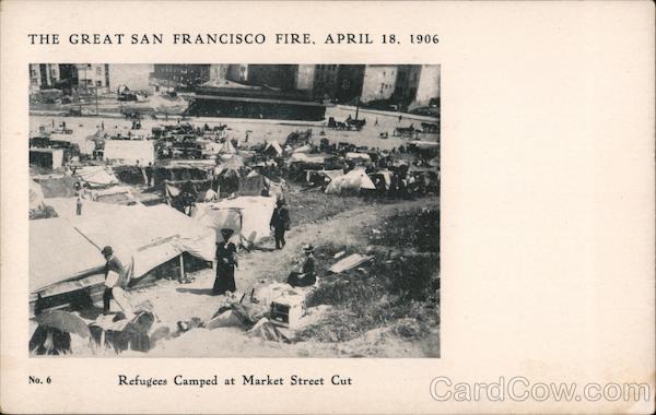The Great San Francisco Fire, Refugees Camped at Market Street Cut California