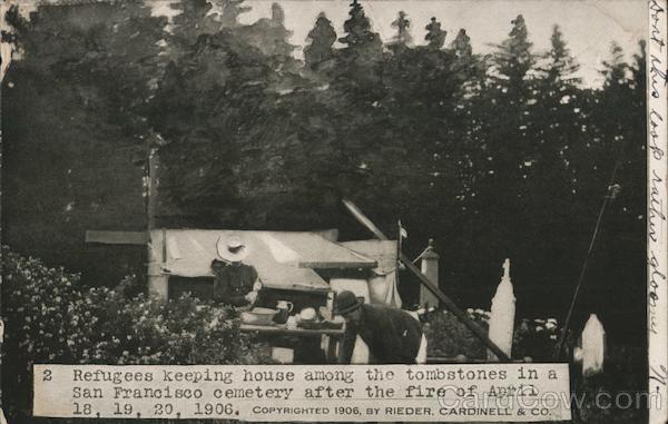 Refugees Keeping House Among the Tombstones in San Francisco Cemetery California