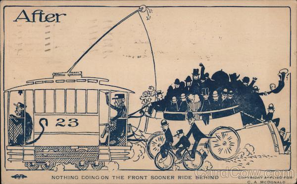 Nothing Doing on the Front, Sooner Ride Behind: Trolley Strike Comic San Francisco California