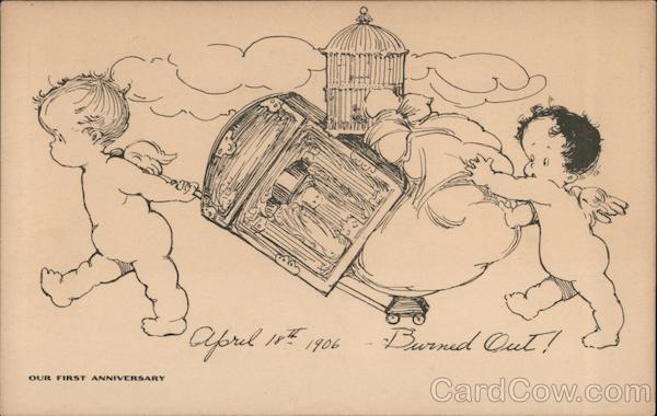 Cupids Hauling Off Goods on Cart: Burned Out! San Francisco California