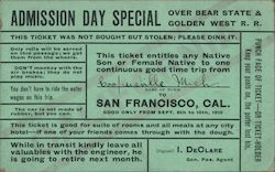 Admission Day Special San Francisco, CA Postcard Postcard Postcard