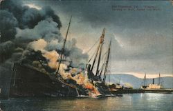 "Progress" Burning at Wharf, Fulton Iron Works Postcard