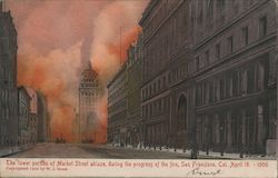 The Lower Portion of Market Street Ablaze, During the Fire Postcard