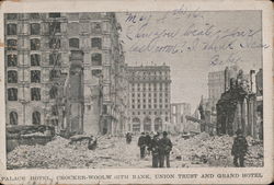 Palace Hotel, Crocker-Woolworth Bank, Union Trust and Grand Hotel Postcard