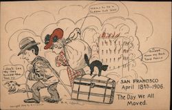 Couple Pulling Belongings Away From Fire Drawing Postcard
