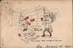 The Day We Dodged Bricks - San Francisco Cartoon California B. K. Leach Postcard Postcard Postcard