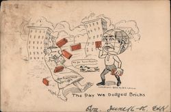The Day We Dodged Bricks - San Francisco Cartoon Postcard