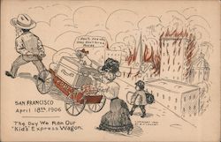 Drawing of "The Day We Ran Our Kid's Express Wagon" Away From Fire Postcard