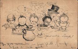 Children in Soup Kitchen Drawing: Our First Anniversary San Francisco Fire Postcard