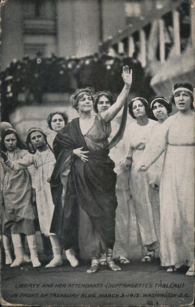 Liberty and her attendants (Suffragette's Tableau)