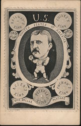 Teddy Roosevelt Drawn as a Boxer Postcard