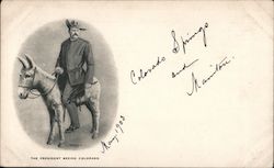 Oval Portrait of T. Roosevelt Riding a Burro / "The President Seeing Colorado" Postcard