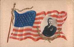 Embossed American Flag / Oval Portrait of Teddy Roosevelt Postcard