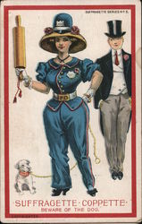 Suffragette Coppette, Beware of the Dog and Rolling Pin Women's Suffrage Postcard Postcard Postcard