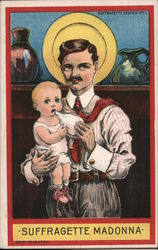 Suffragette Madonna - A Man Holding a Baby Women's Suffrage Postcard Postcard Postcard