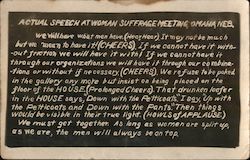 Actual Speech at Woman Suffrage meeting, Omaha, Neb. Postcard