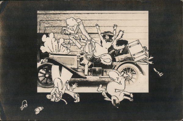 Automobile, Woman Driver, Cartoon Real Photo Art San Francisco California