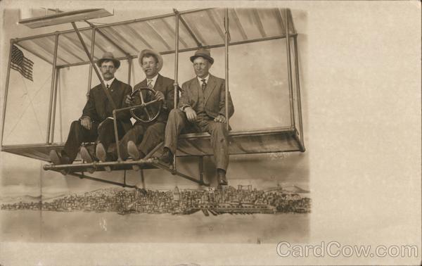 Three Men Posing on an Airplane San Francisco California