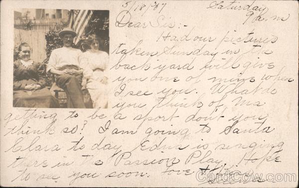 A Man and Two Women Sitting in a Yard San Francisco California
