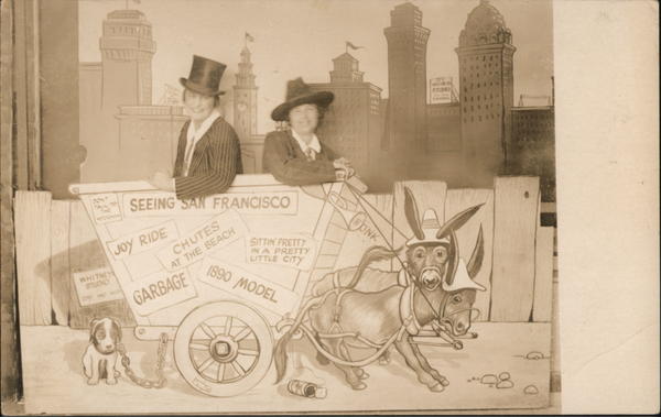 Two Women in Hats Posing Behind a Sign San Francisco California