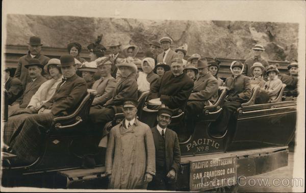 Crowd on a large Car, Cliff House Tour San Francisco California
