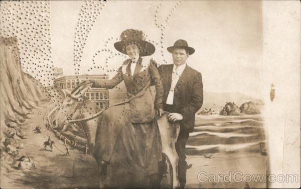 A Man and a Woman Posing with a Donkey, Cliff House San Francisco California