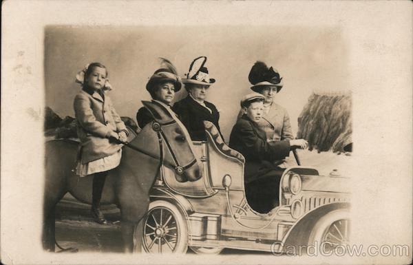 Three Women and Two Children in a Car and on a Horse San Francisco California