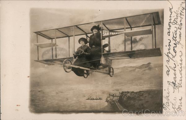 Two Women Posing on a Fake Airplane San Francisco California