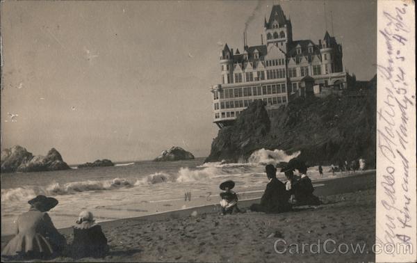 People on a Beach with Cliff House in the Backgroun San Francisco California