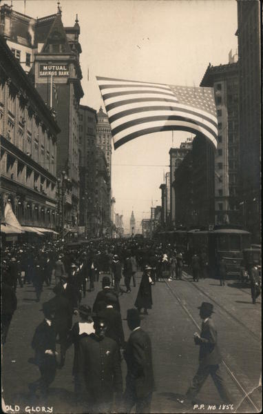 Old Glory - A Flag Flying Over a Busy Street San Francisco California