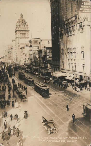 Four car tracks on Market St San Francisco California