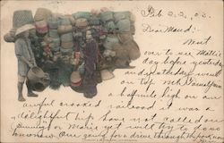 A Man and a Woman Standing Next to a Pile of Baskets San Francisco, CA Postcard Postcard Postcard