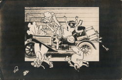 Automobile, Woman Driver, Cartoon Real Photo Art Postcard