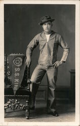 Asian Merchant Sailor, SS Kinau, Studio Portrait Postcard