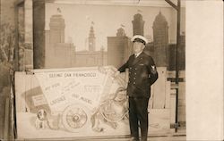 Man in front of sign highlighting the sights of San Francisco Postcard
