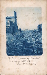 Ruins - Corner of Market and Main Streets Earthquake Postcard