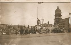 A Street Lined with Horses and Carriages Earthquake Postcard