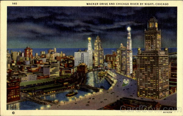 Wacker Drive And Chicago River By Night Illinois
