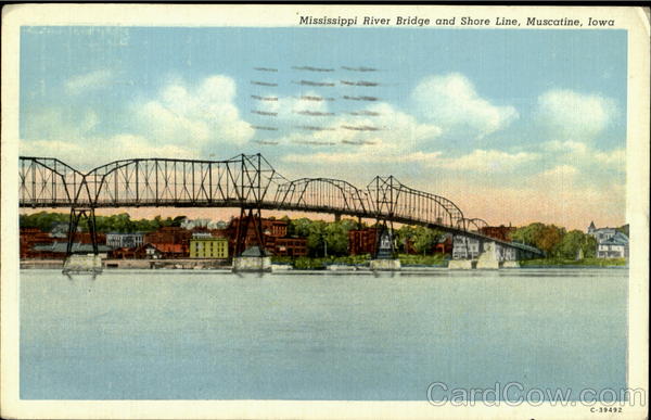 Mississippi River Bridge And Shore Line Muscatine Iowa