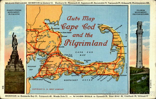 Auto Map Cape Cog And The Pilgrimland Cape Cod Massachusetts