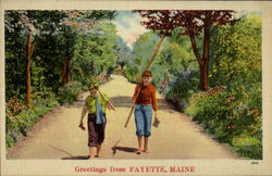 Greetings From Fayette Maine Postcard 