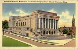 Worcester Memorial Auditorium And Central Congregational Church Postcard