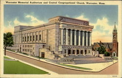 Worcester Memorial Auditorium And Central Congregational Church Massachusetts Postcard Postcard