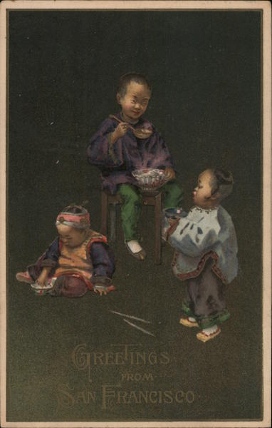 Three Chinese Children Greetings from San Francisco Chinatown California