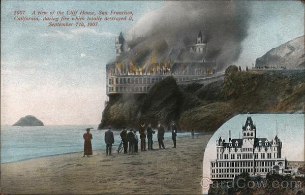 A View of the Cliff House, During Fire Which Totally Destroyed It, September 7th, 1907. San Francisco