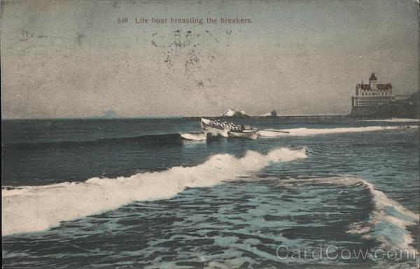 Life Boat Breasting the Breakers At the Cliff House Ocean Beach San Francisco California