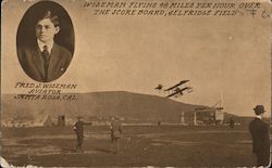 Fred Wiseman, Aviator, Flying 48 Miles Per Hour Over the Scoreboard Selfridge Field Postcard