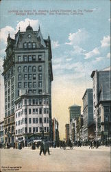 Looking up Geary St. Showing Lotta's Fountain as The Mutual Savings Bank Building Postcard